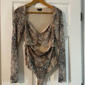 AFRM Beige Snakeskin Cut-Out Bodysuit